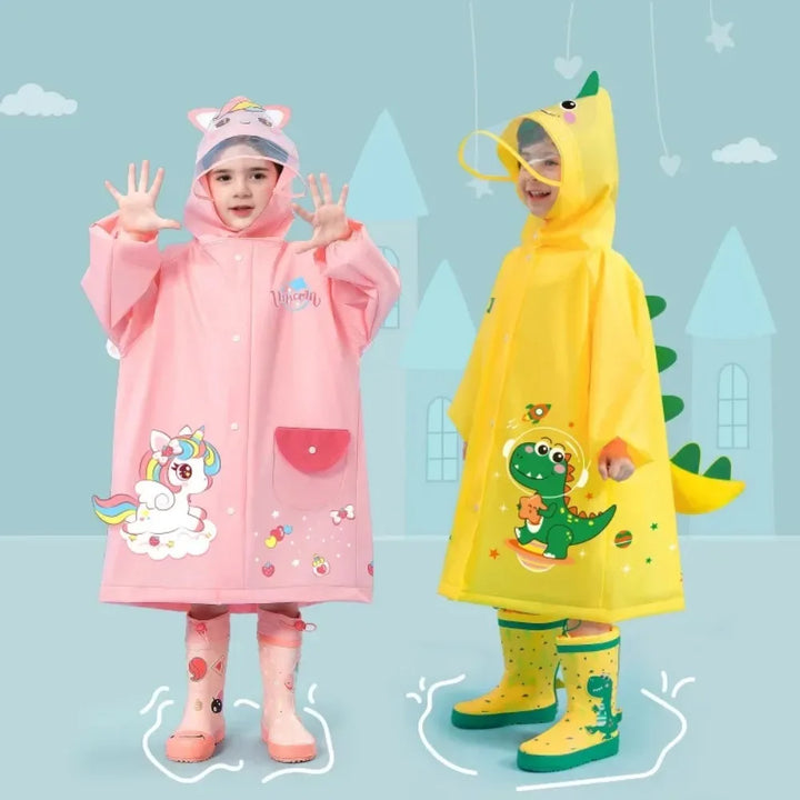 PuddleJoy – Poncho de lluvia infantil con estampado de dinosaurio y unicornio