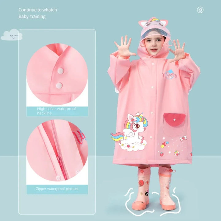 PuddleJoy – Poncho de lluvia infantil con estampado de dinosaurio y unicornio