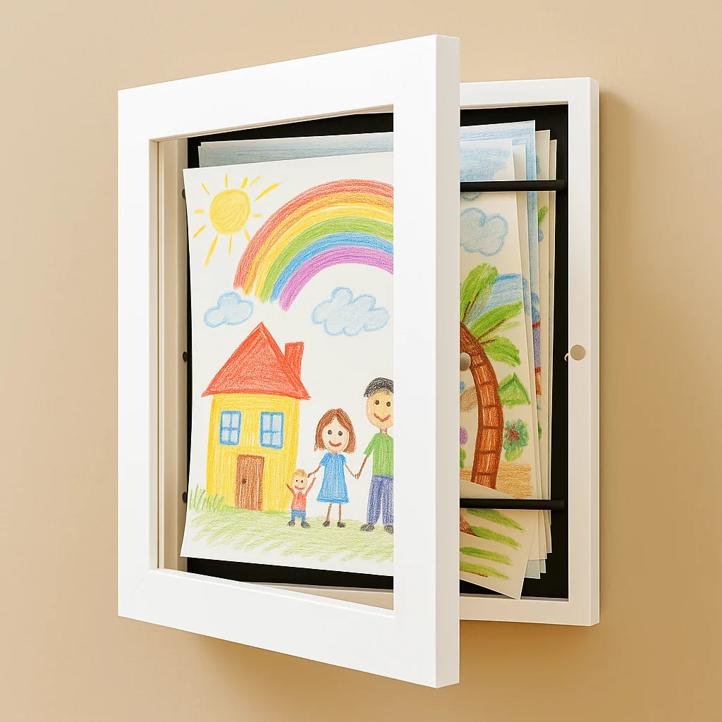 Kinderkunst Wissellijst A4 A3 met Opbergcapaciteit 150 Tekeningen Hout Klap Fotolijst voor Kinderkamer Woonkamer | Sansoti 1