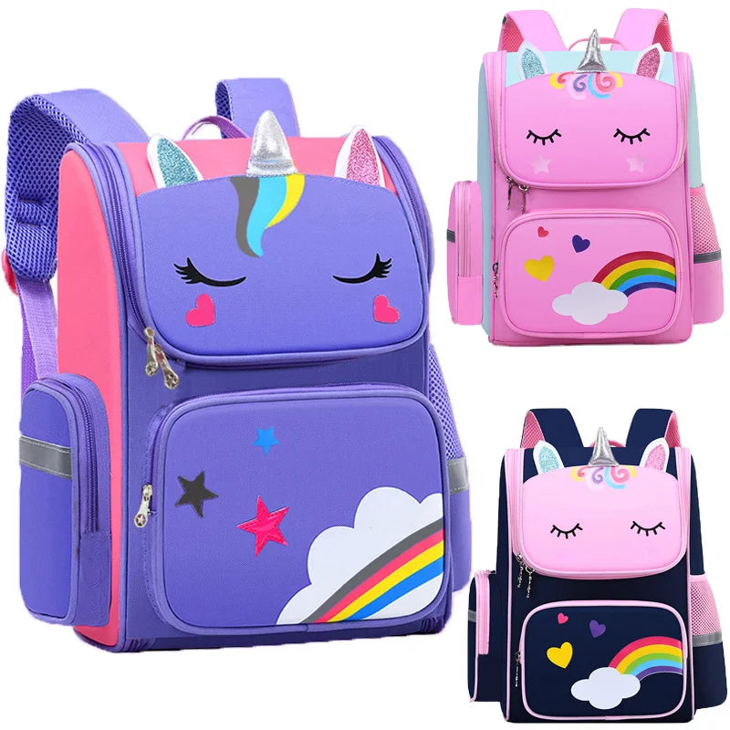 Kinderrugzak Meisje met Eenhoorn en Regenboogogen, Waterdicht voor School en Reizen 0
