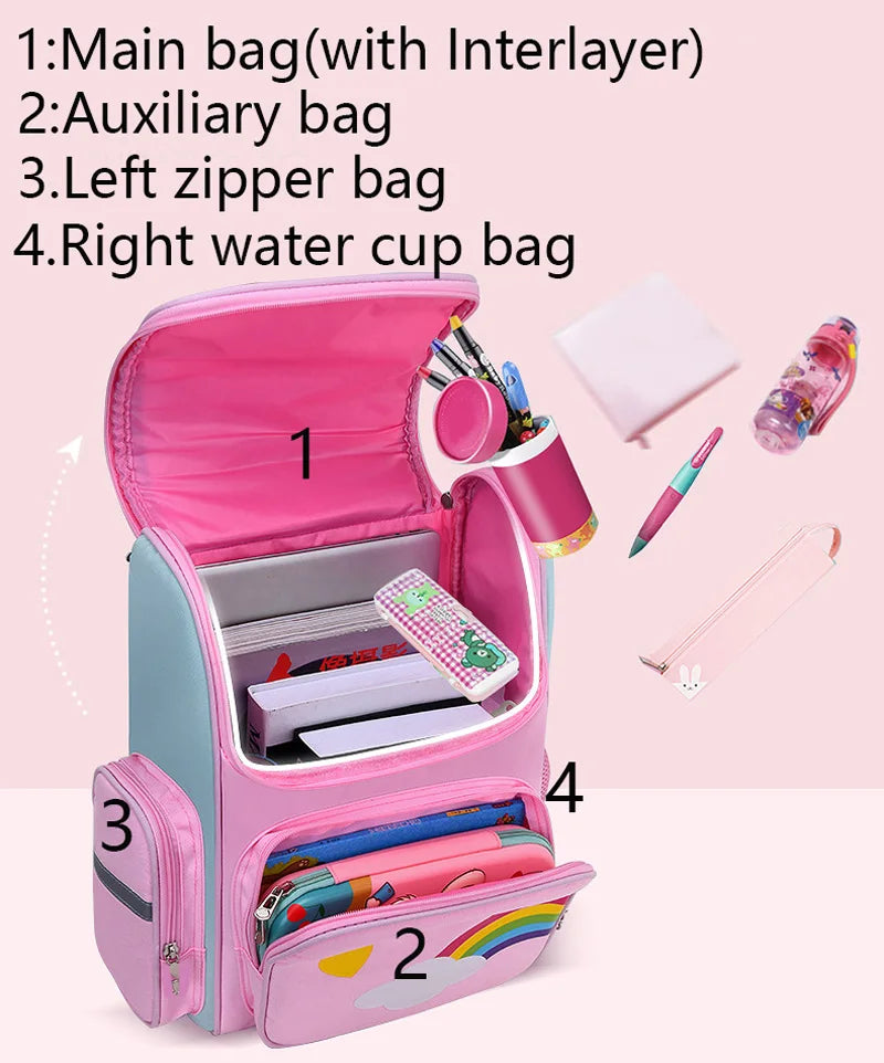 Kinderrugzak Meisje met Eenhoorn en Regenboogogen, Waterdicht voor School en Reizen 3