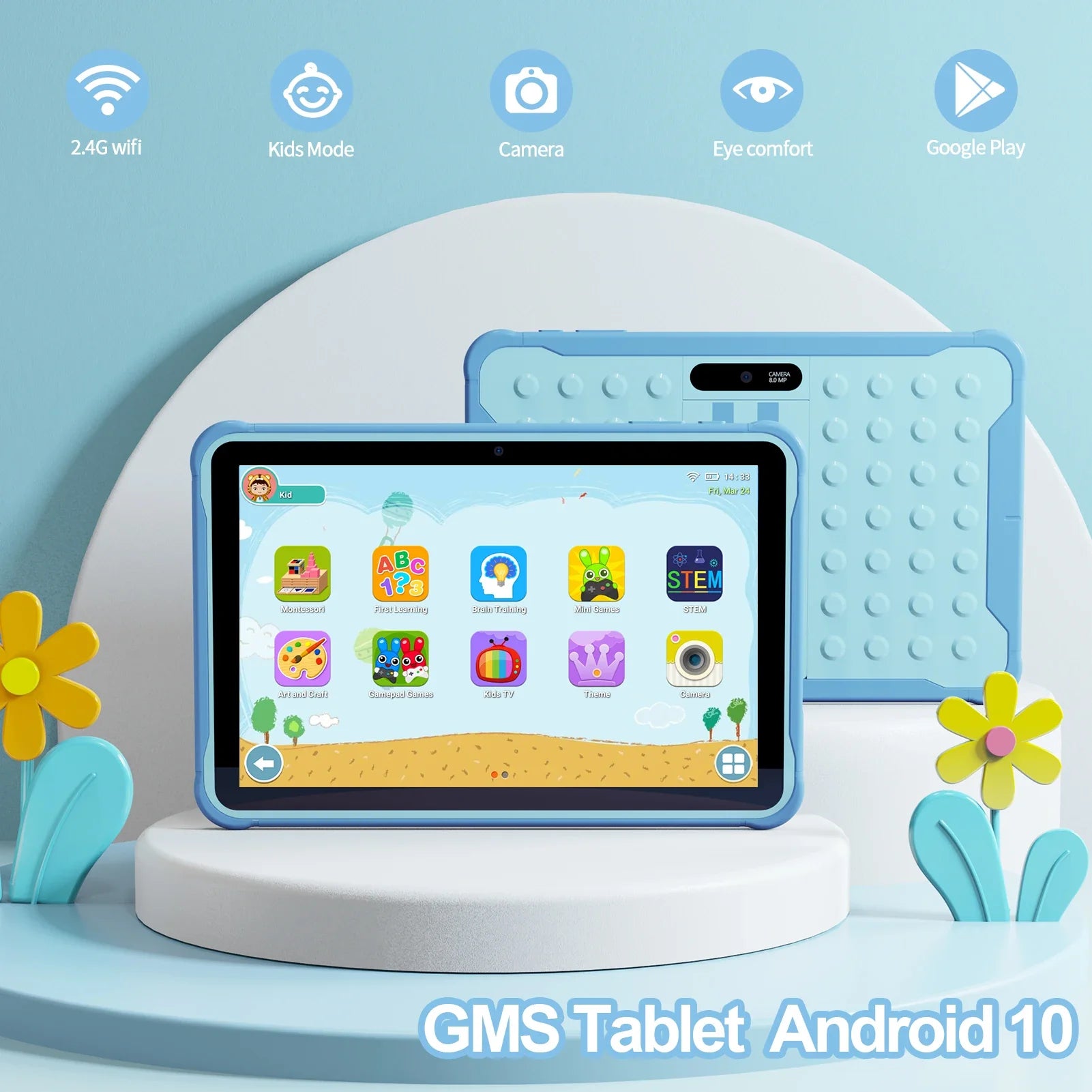 SmartKid T10 – Tableta infantil 10 polgadas Android 13, 64GB con funda protectora