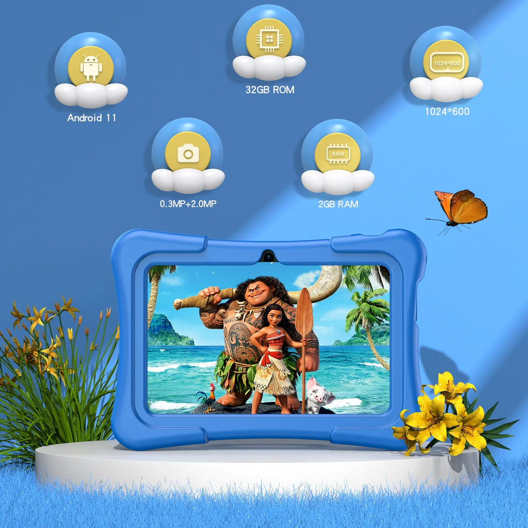 EduPlay – Tableta para niños 7 pulgadas Android 11, 32GB con cámara dual y funda protectora resistente a golpes