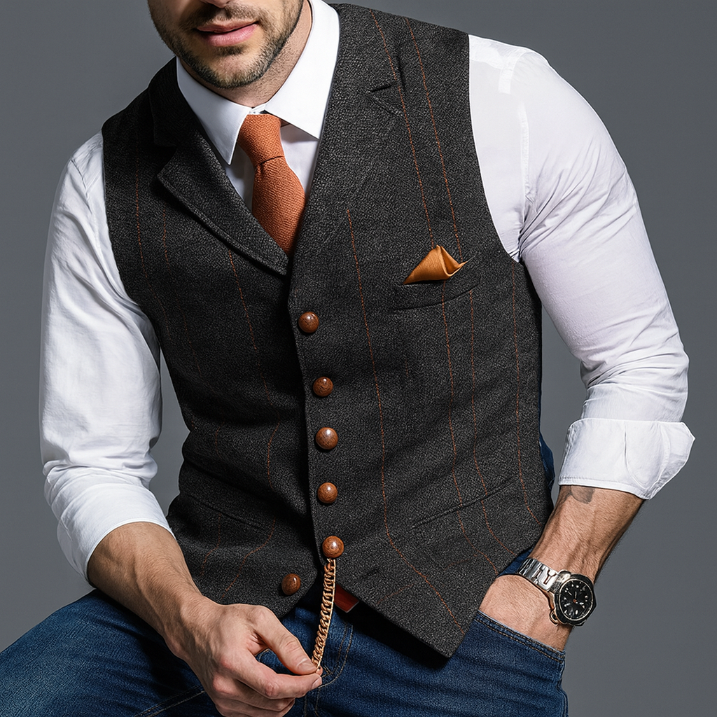 Klassiek formeel vest met gekartelde revers en knoopsluiting 7