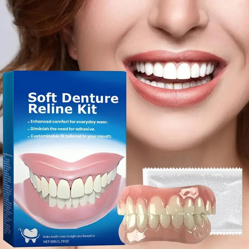 SmileLine Kit de Silicona para Próteses Dentais – Conxunto de dentadura flexible para adultos con axuste natural e confort