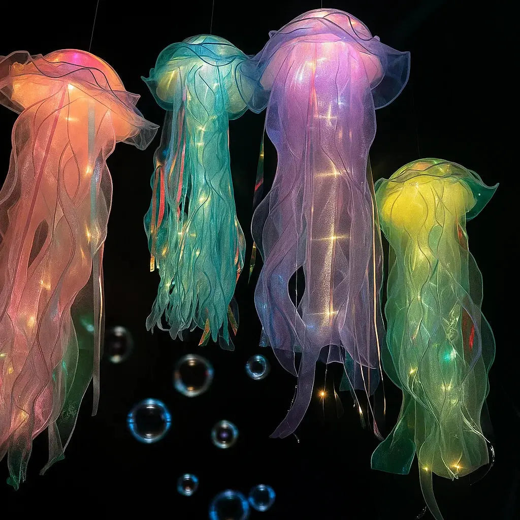 Kwallenlamp LED Hangend Kunststof 50x20cm Kleurrijk Batterij Woonkamer Kinderkamer Feestdecoratie Oceaan Themafeest Sfeerlicht Decoratie | Sansoti 1