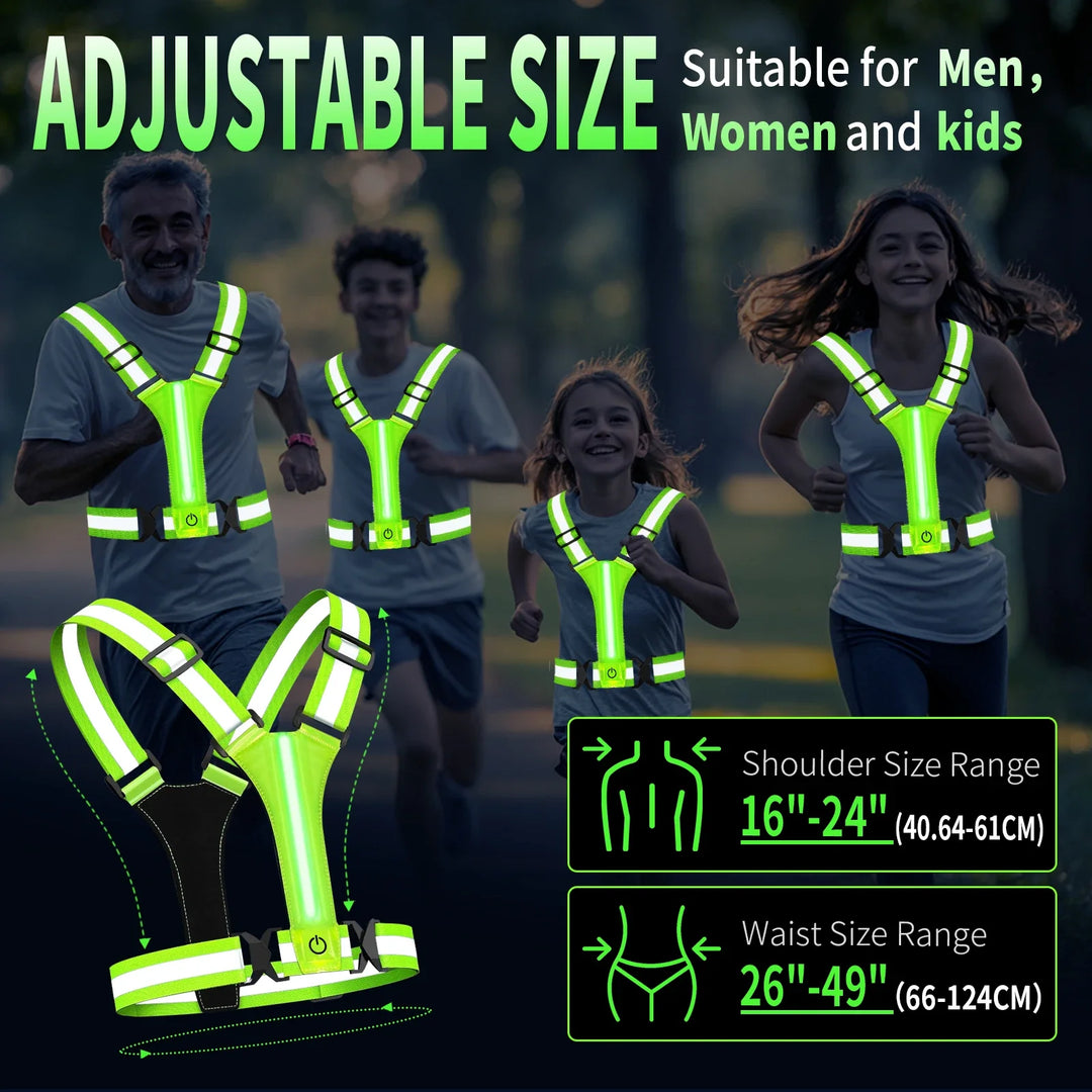 Gilet da corsa LED – Ricaricabile, Riflettente, Visibilità a 360°, Unisex