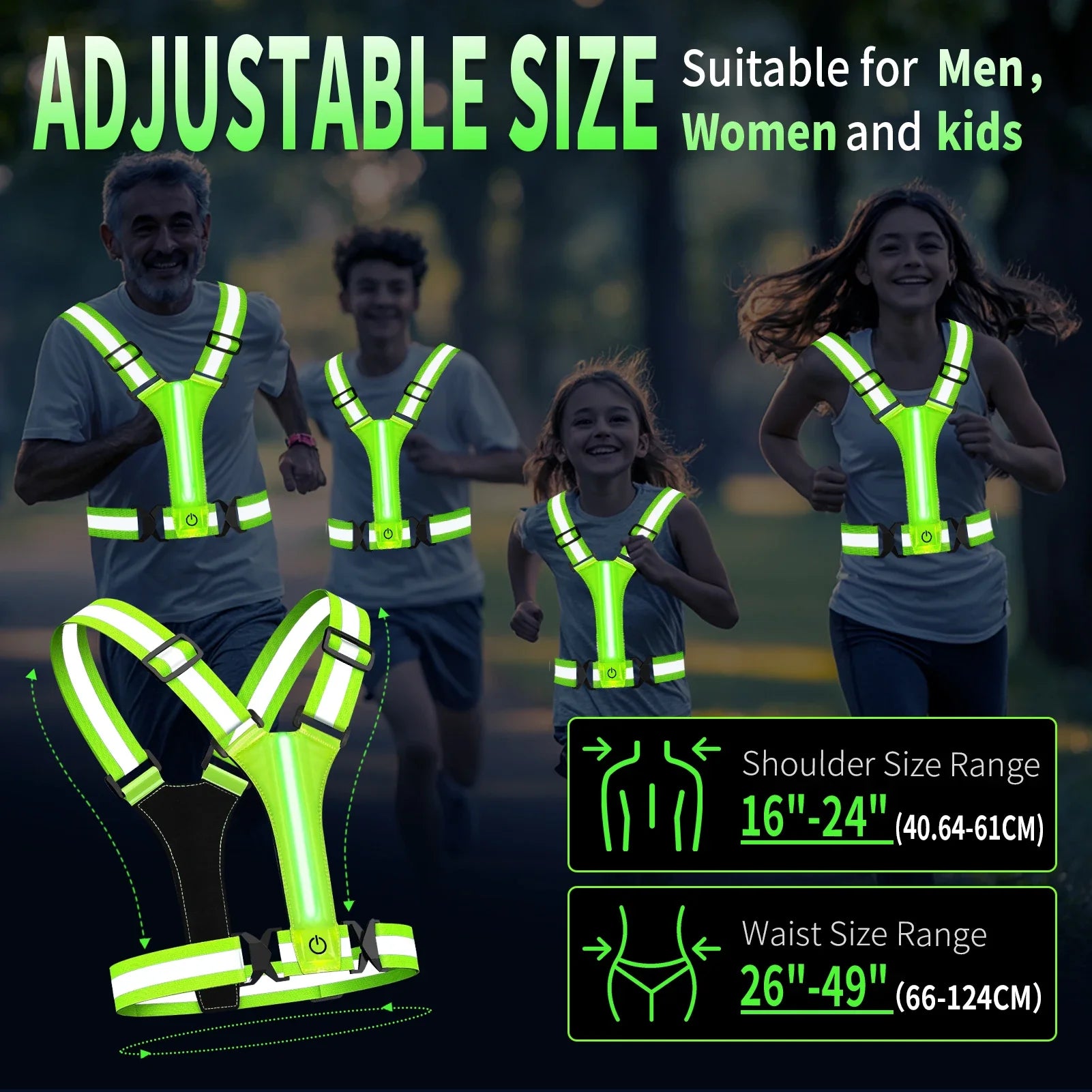 Gilet da corsa LED – Ricaricabile, Riflettente, Visibilità a 360°, Unisex