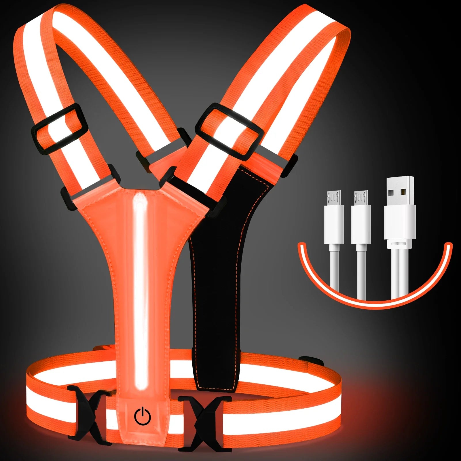 Gilet da corsa LED – Ricaricabile, Riflettente, Visibilità a 360°, Unisex