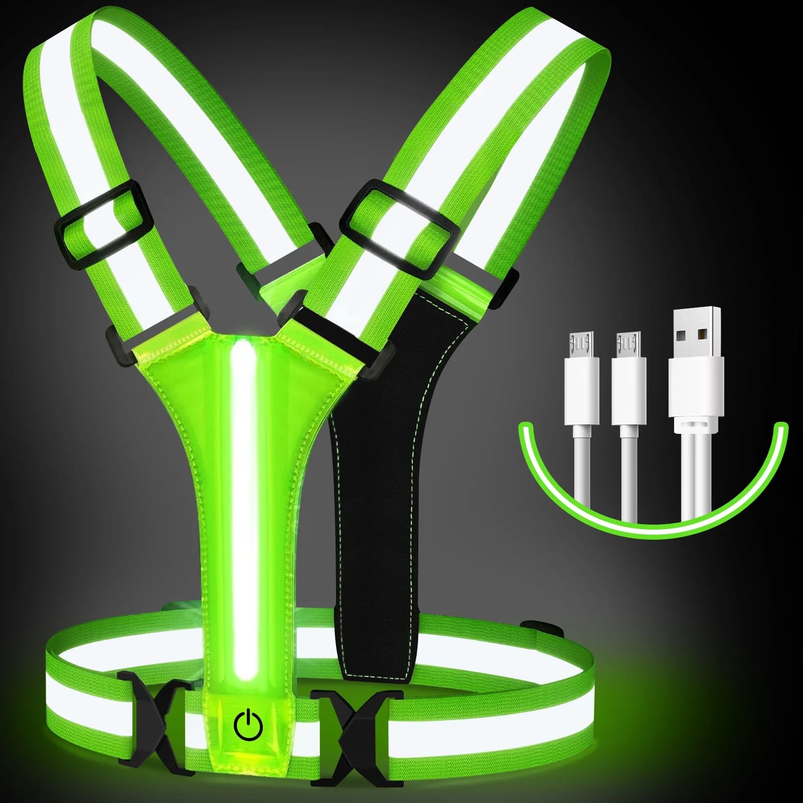 Gilet da corsa LED – Ricaricabile, Riflettente, Visibilità a 360°, Unisex