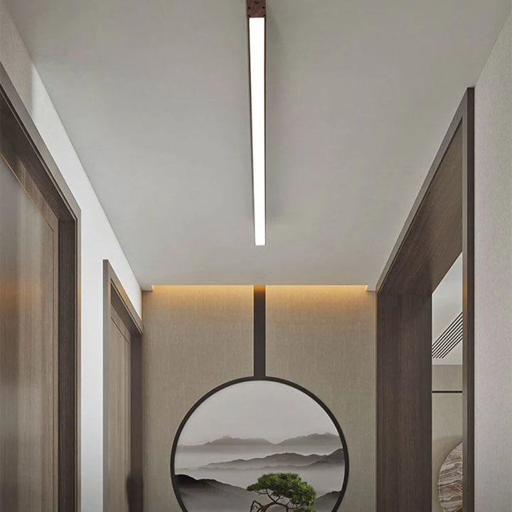 LED Plafondlamp Hout Langwerpig Aluminium Woonkamer Slaapkamer 60cm 100cm 120cm Ingebouwde LED Lijnlamp Houten Plafonnière Japandi | Sansoti 1
