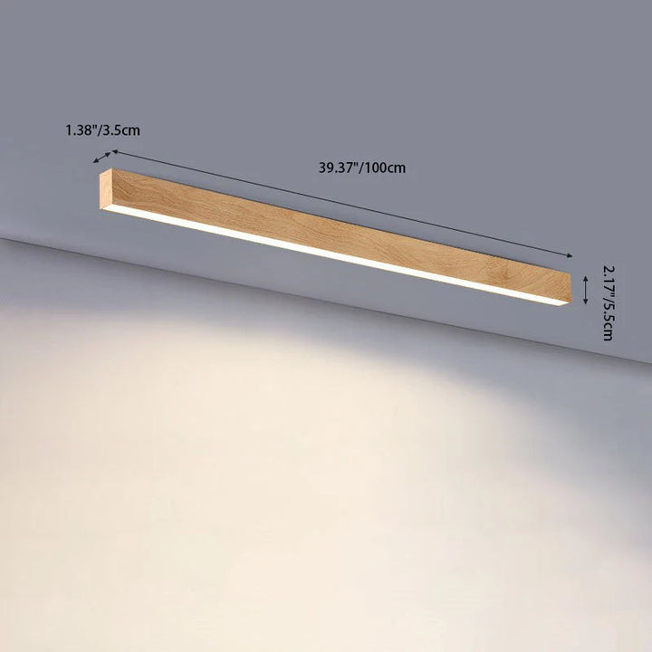 LED Plafondlamp Hout Langwerpig Aluminium Woonkamer Slaapkamer 60cm 100cm 120cm Ingebouwde LED Lijnlamp Houten Plafonnière Japandi | Sansoti 8