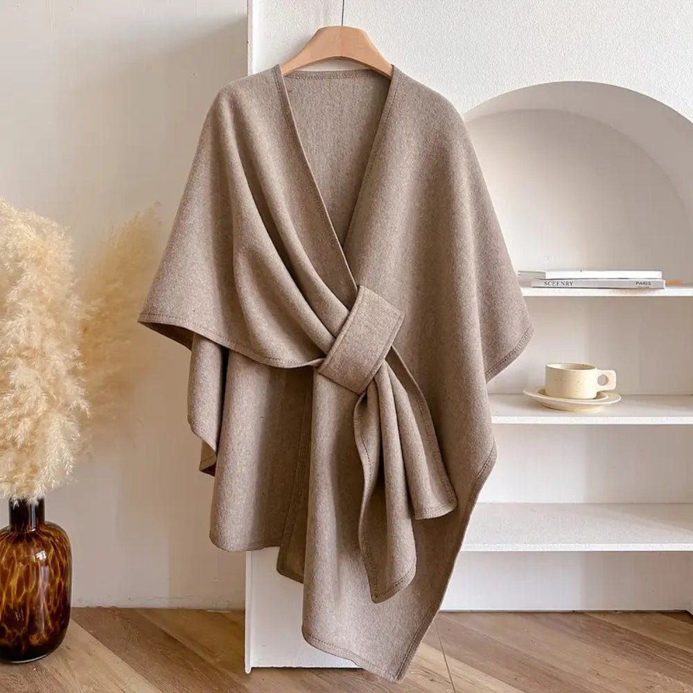 Poncho-casaco para senhora – Tecido macio, drapeado solto e estilo versátil de enrolar