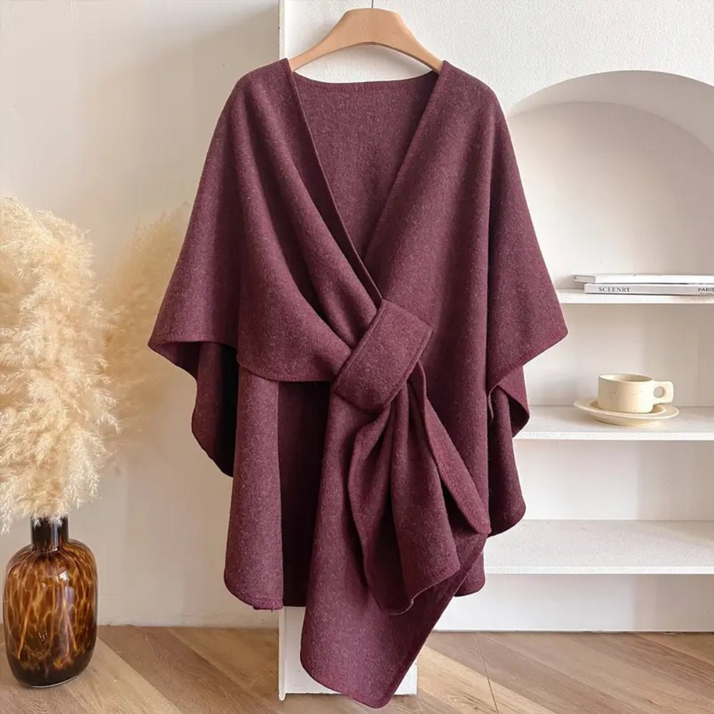 Poncho-casaco para senhora – Tecido macio, drapeado solto e estilo versátil de enrolar
