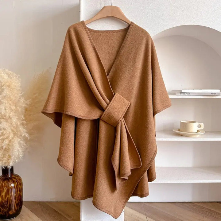 Poncho-casaco para senhora – Tecido macio, drapeado solto e estilo versátil de enrolar