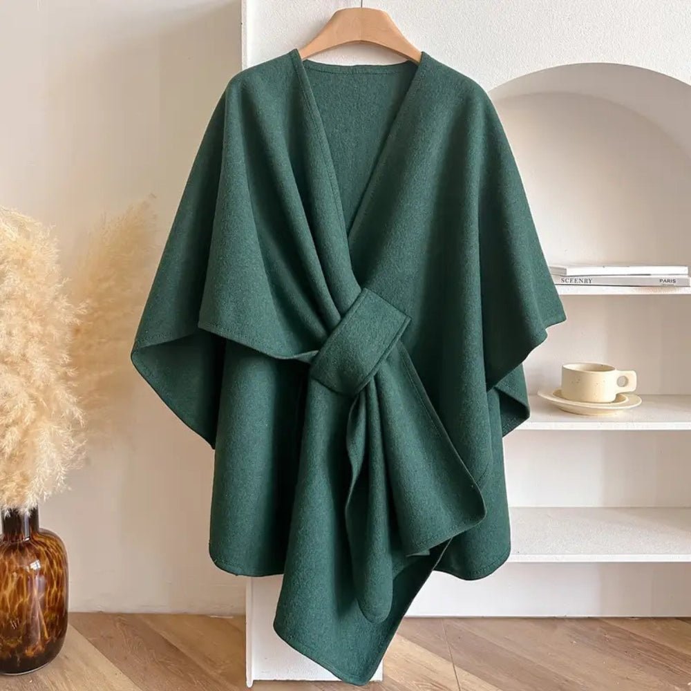 Poncho-casaco para senhora – Tecido macio, drapeado solto e estilo versátil de enrolar