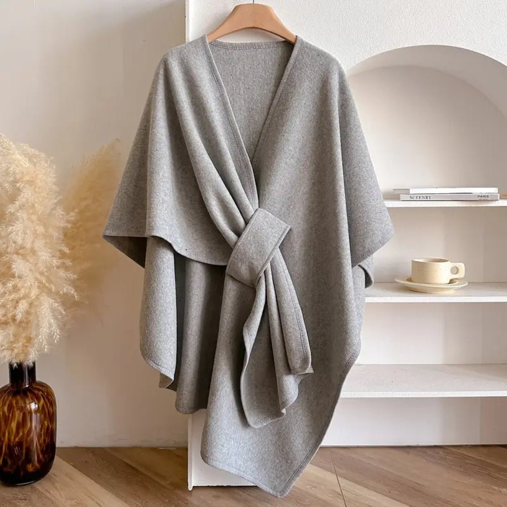 Poncho-casaco para senhora – Tecido macio, drapeado solto e estilo versátil de enrolar