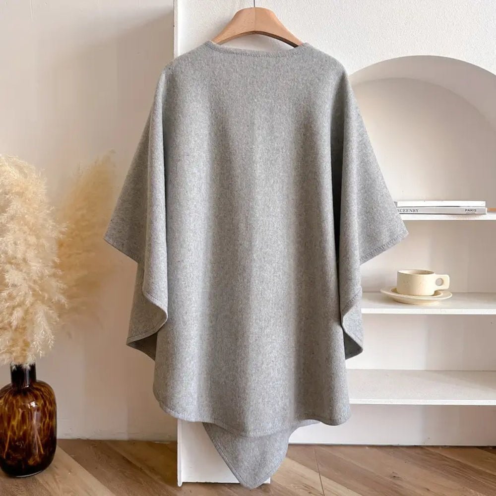 Poncho-casaco para senhora – Tecido macio, drapeado solto e estilo versátil de enrolar