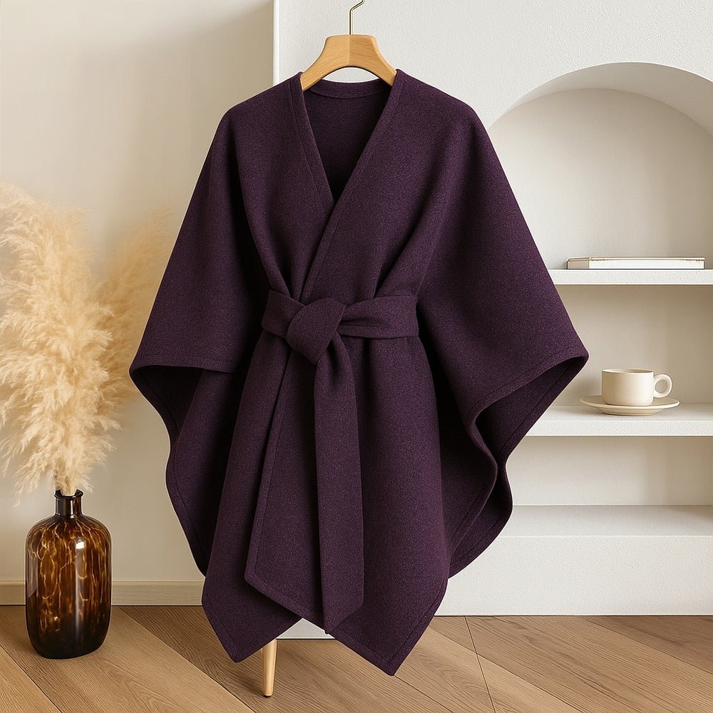 Poncho-casaco para senhora – Tecido macio, drapeado solto e estilo versátil de enrolar