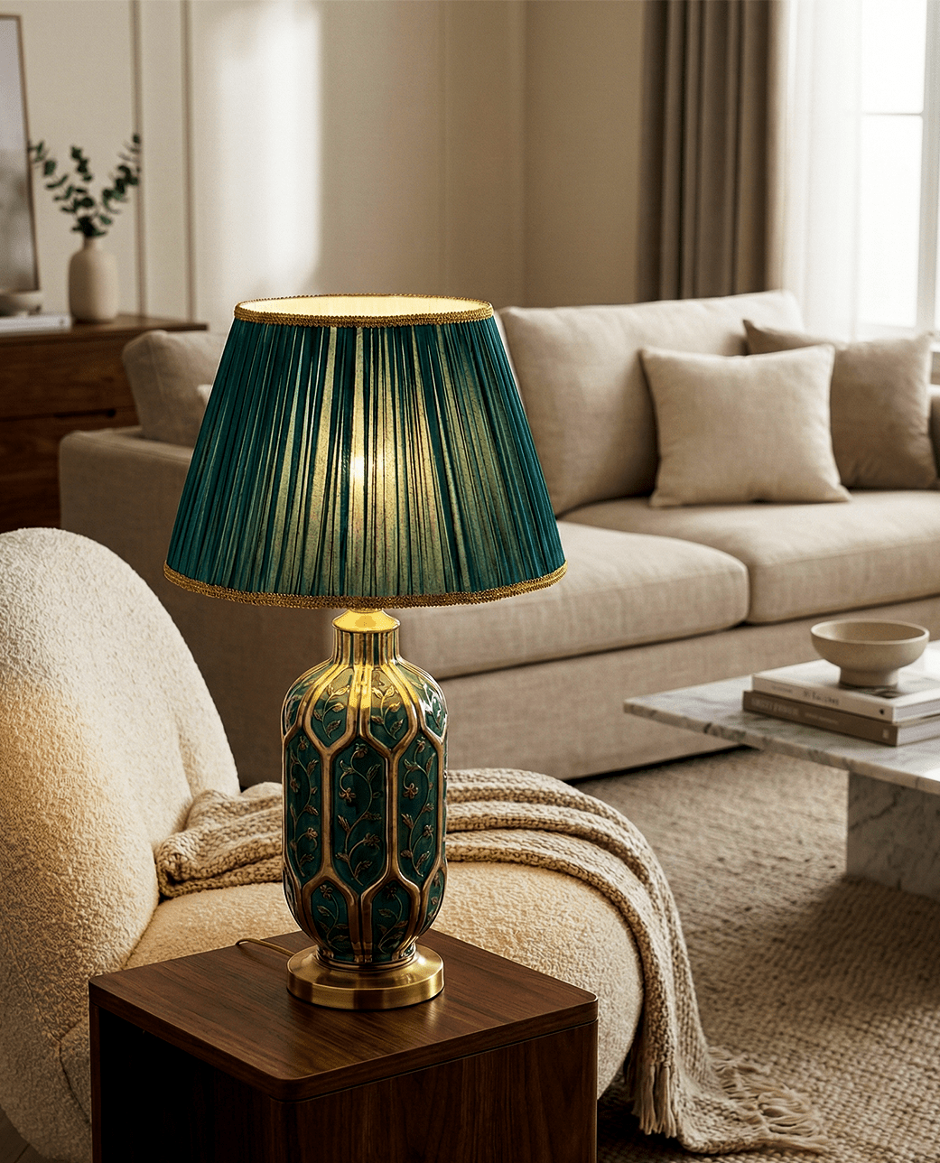 Lampada da Tavolo | Stefano – Ceramica Decorata Verde 3