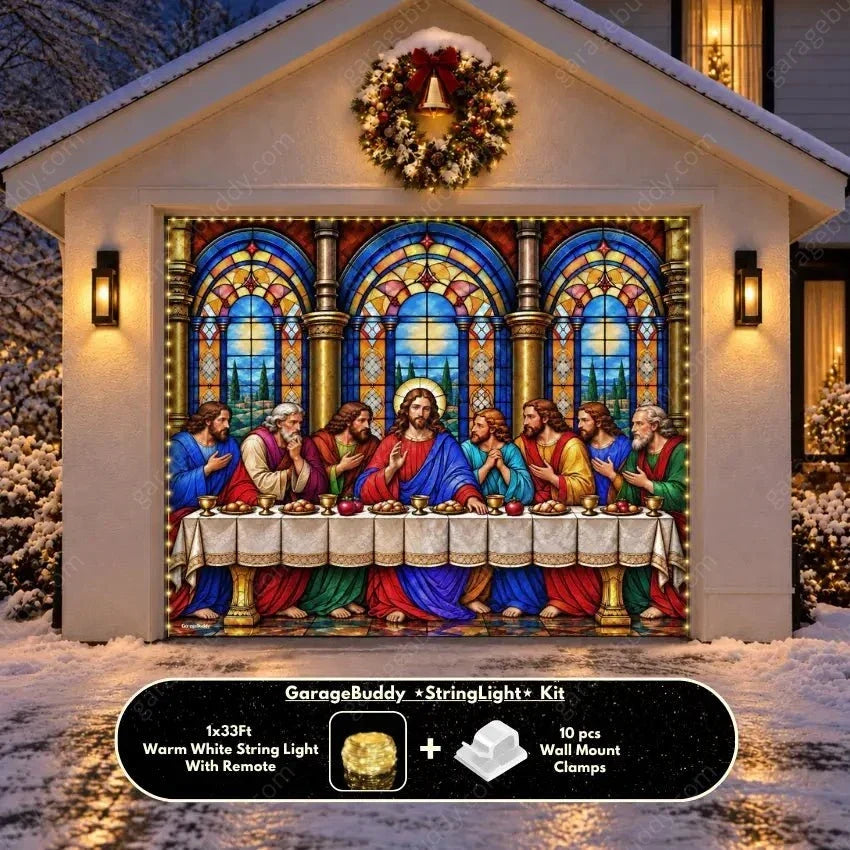 Last Supper Christmas Garage Door Cover – Stained Glass Design for Festive Decor 8