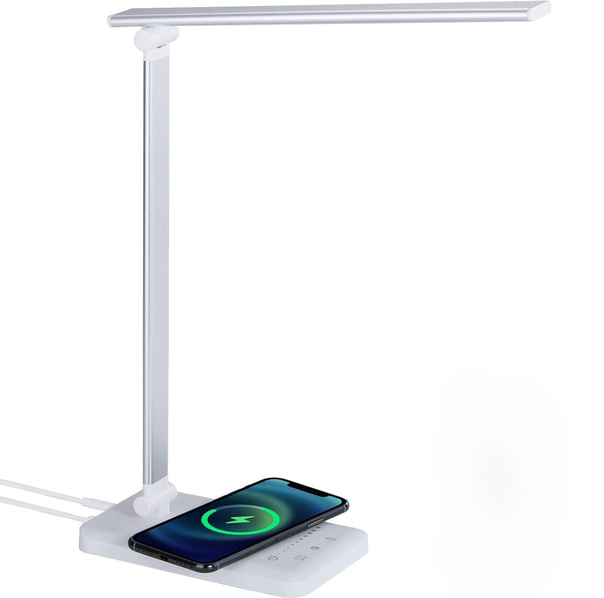 Led Bureaulamp - Dimbaar- Leeslamp -Draadloze oplader-Tafellamp - wit/zilver 1