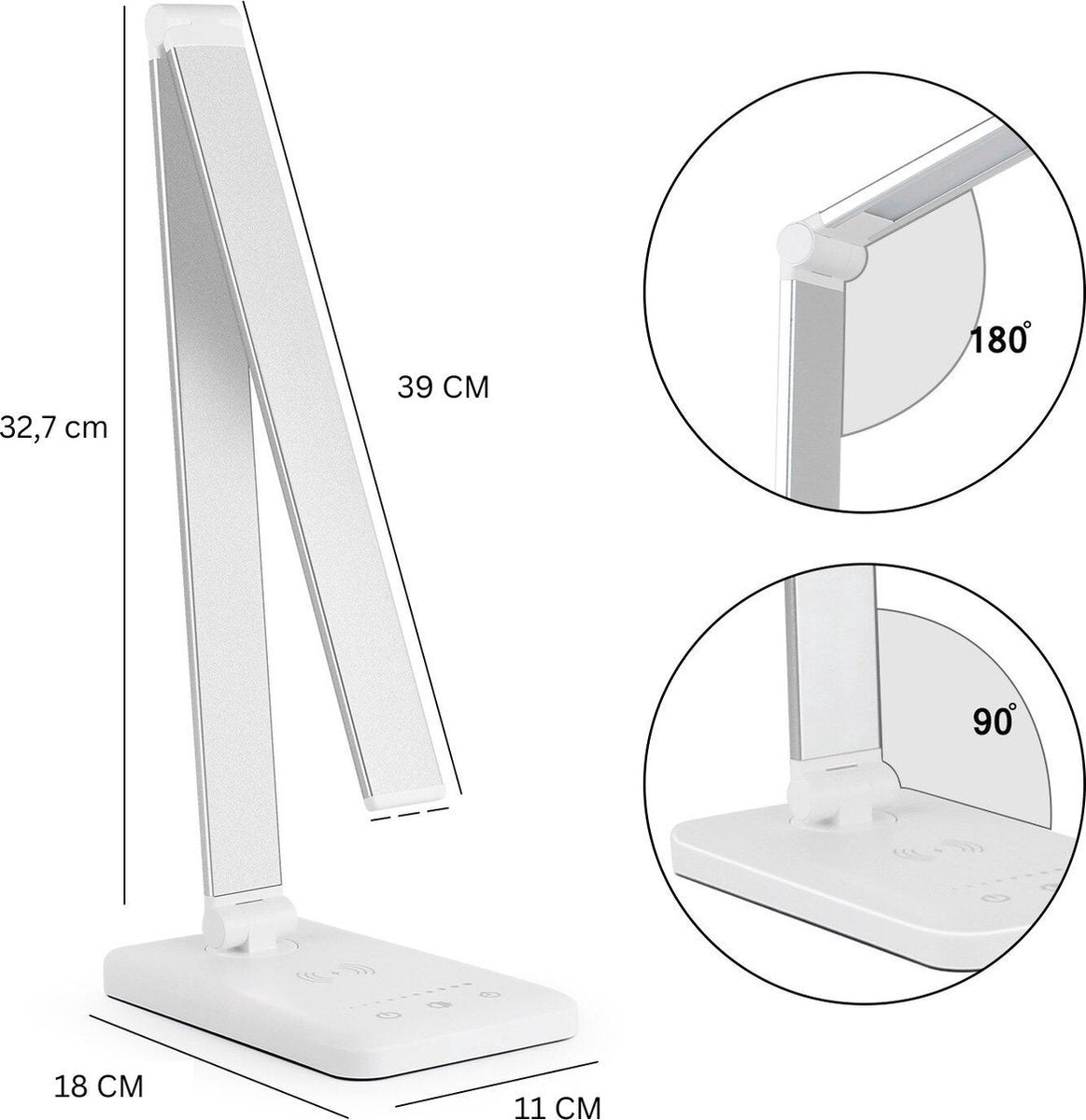 Led Bureaulamp - Dimbaar- Leeslamp -Draadloze oplader-Tafellamp - wit/zilver 2