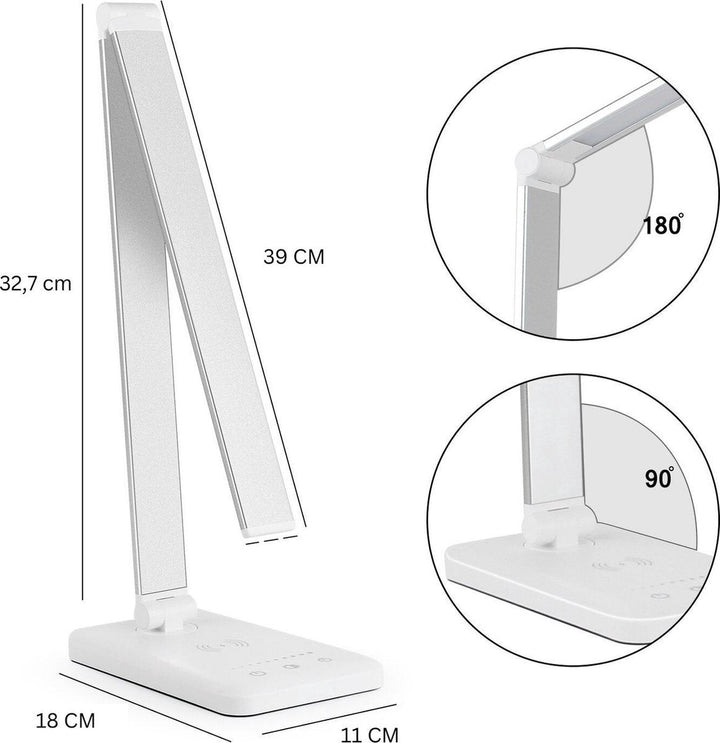 Led Bureaulamp - Dimbaar- Leeslamp -Draadloze oplader-Tafellamp - wit/zilver 2