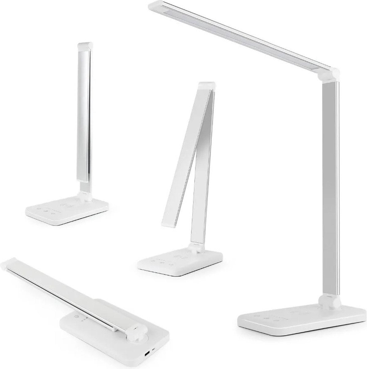Led Bureaulamp - Dimbaar- Leeslamp -Draadloze oplader-Tafellamp - wit/zilver 3