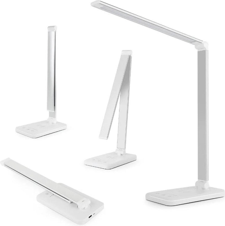 Led Bureaulamp - Dimbaar- Leeslamp -Draadloze oplader-Tafellamp - wit/zilver 3