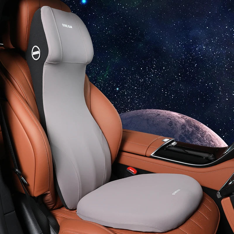 Lederen Hoofdsteun en Lendensteun met Traagschuim voor Auto, Zwart 10