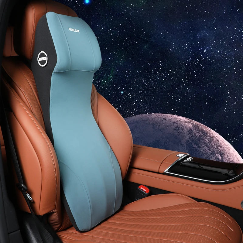 Lederen Hoofdsteun en Lendensteun met Traagschuim voor Auto, Zwart 15