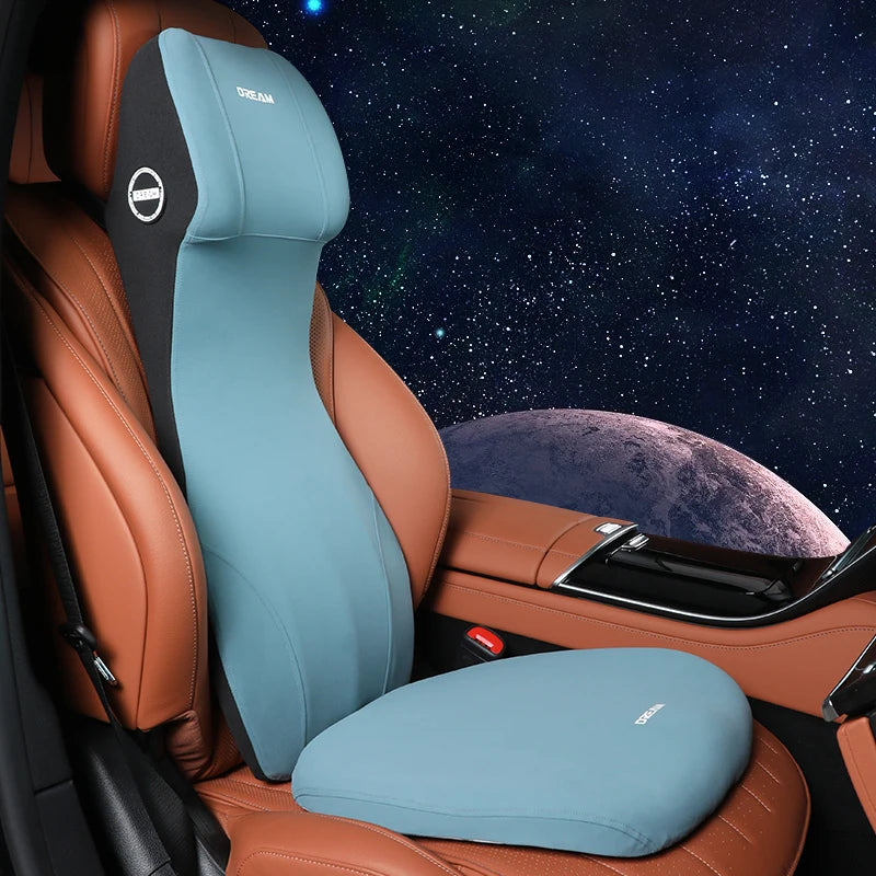 Lederen Hoofdsteun en Lendensteun met Traagschuim voor Auto, Zwart 6