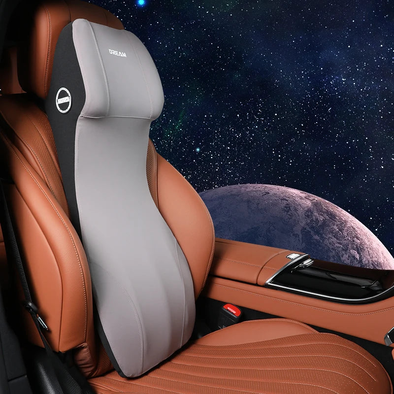 Lederen Hoofdsteun en Lendensteun met Traagschuim voor Auto, Zwart 7