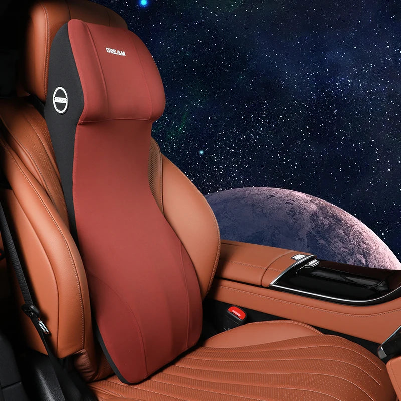 Lederen Hoofdsteun en Lendensteun met Traagschuim voor Auto, Zwart 8