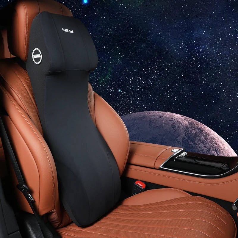 Lederen Hoofdsteun en Lendensteun met Traagschuim voor Auto, Zwart 9