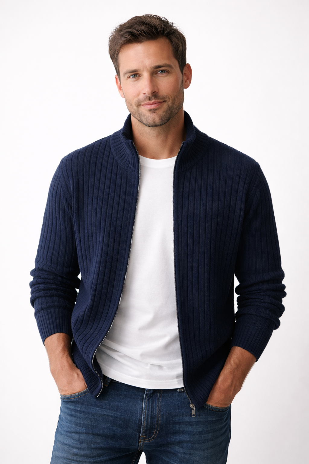 Slim-fit herenvest met ritssluiting – lichtgewicht stretch polyester voor een moderne dagelijkse stijl