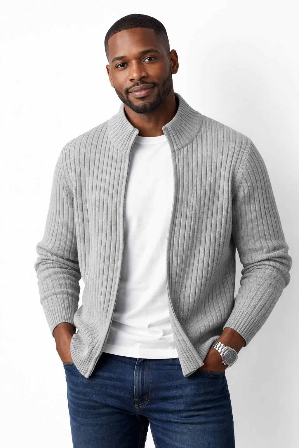 Slim-fit herenvest met ritssluiting – lichtgewicht stretch polyester voor een moderne dagelijkse stijl