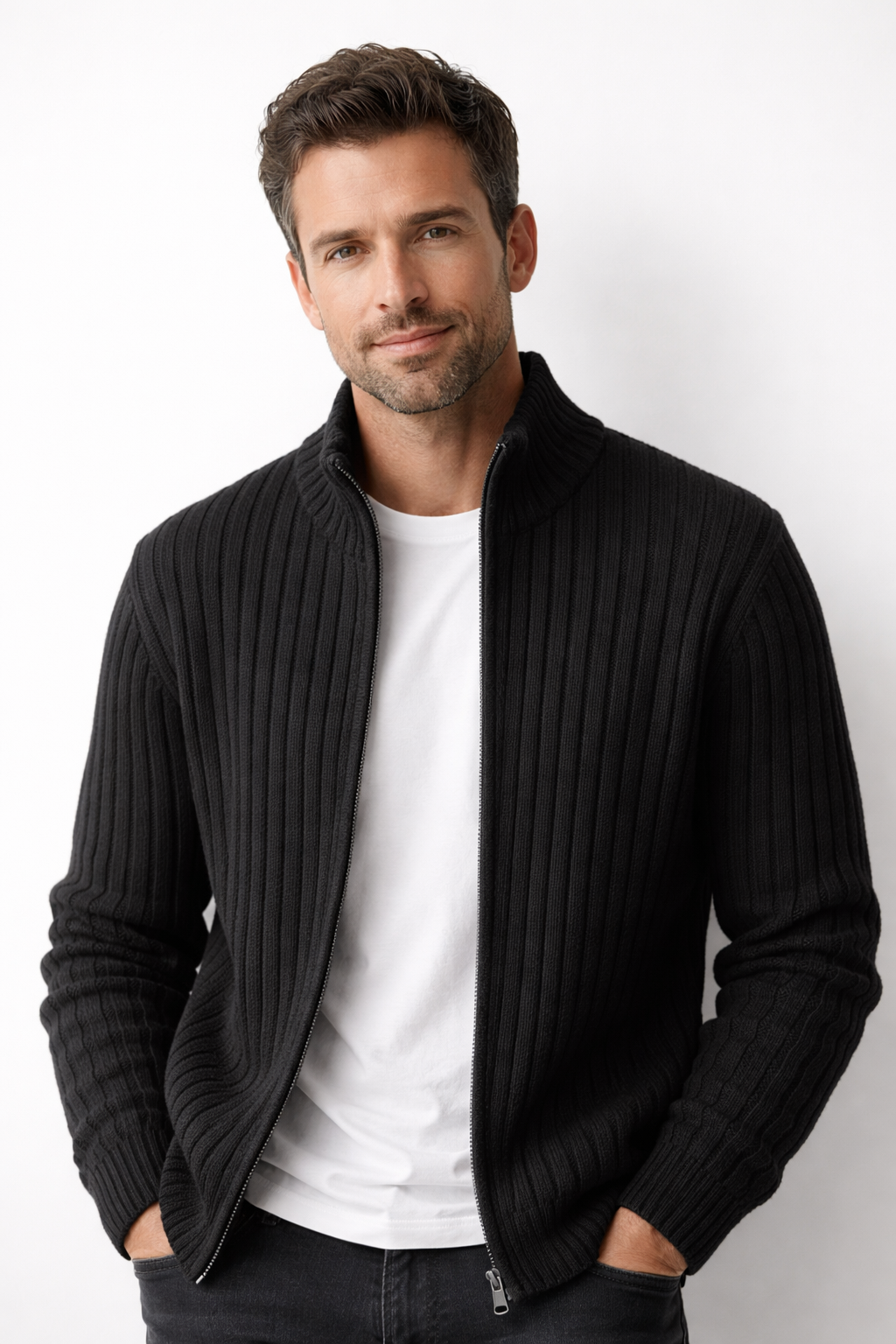 Slim-fit herenvest met ritssluiting – lichtgewicht stretch polyester voor een moderne dagelijkse stijl