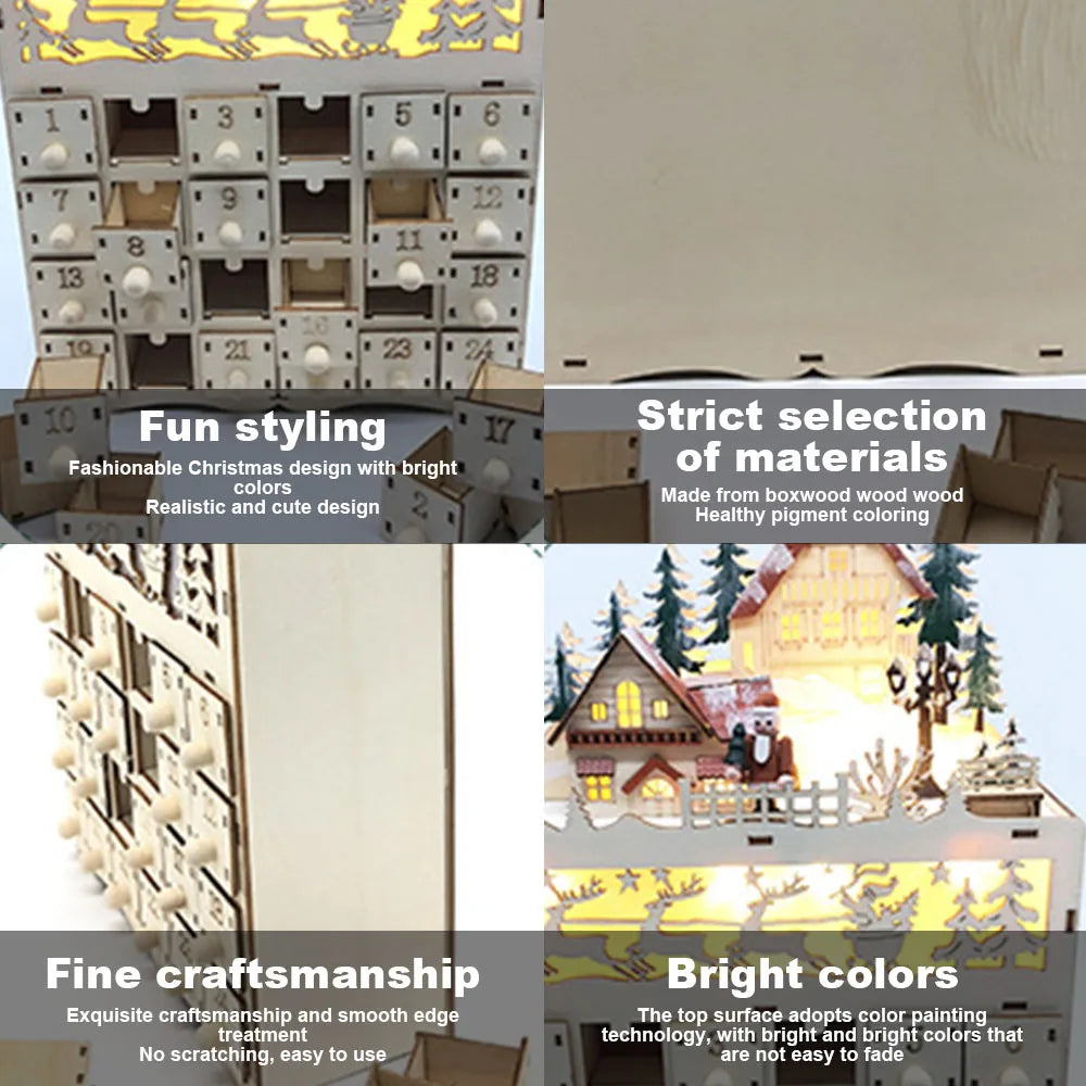 LumiFest Calendario de Adviento de Madeira – 24 Compartimentos con Luz LED cálida e ambiente de Nadal