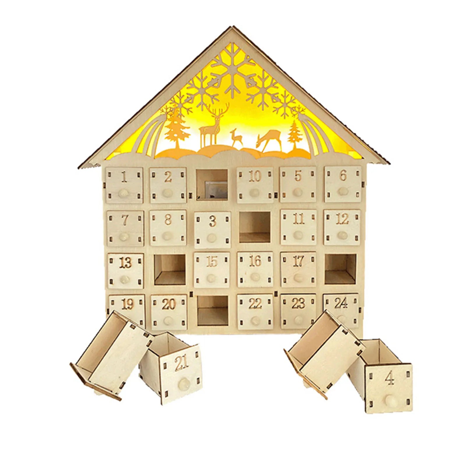 LumiFest Calendario de Adviento de Madeira – 24 Compartimentos con Luz LED cálida e ambiente de Nadal
