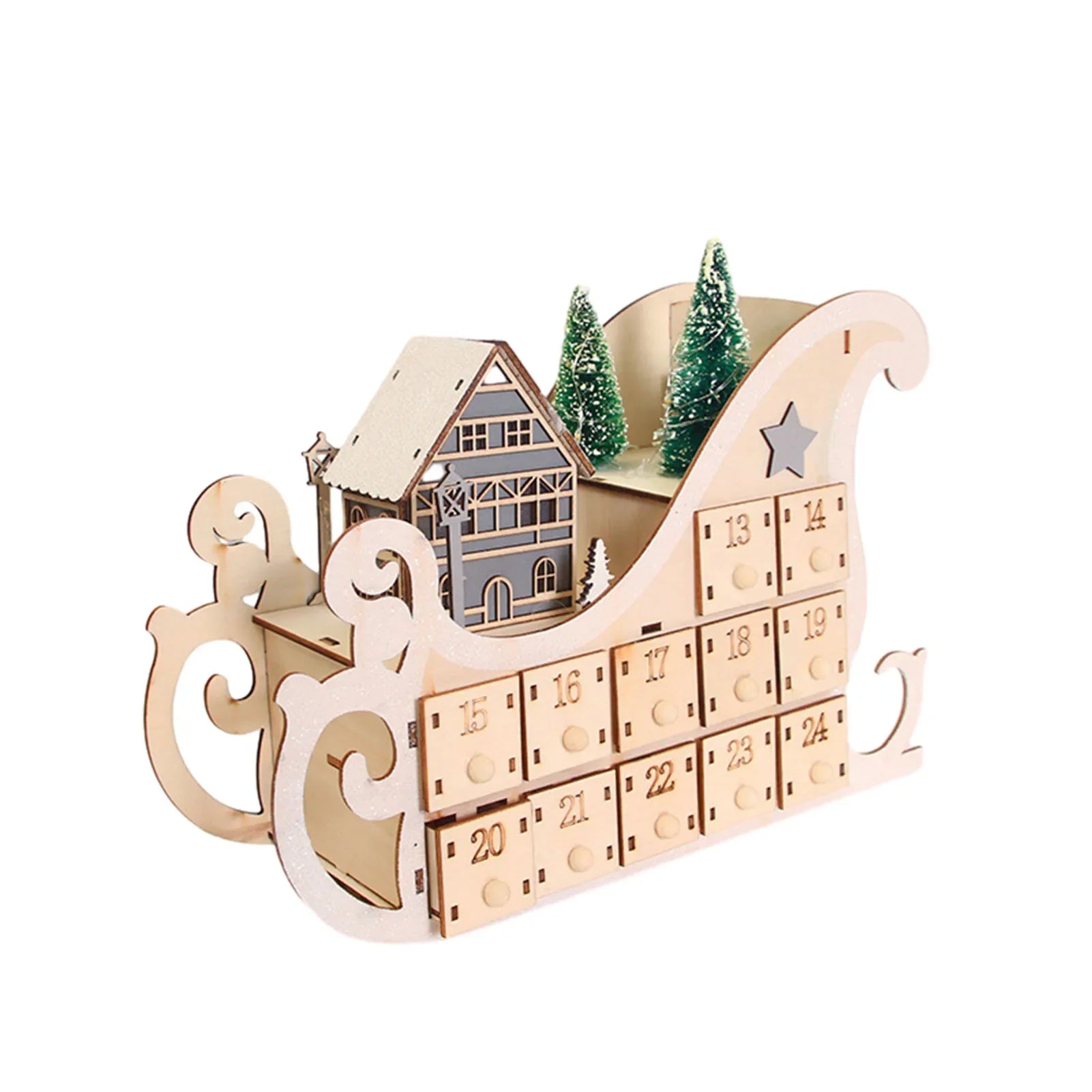 LumiFest Calendario de Adviento de Madeira – 24 Compartimentos con Luz LED cálida e ambiente de Nadal