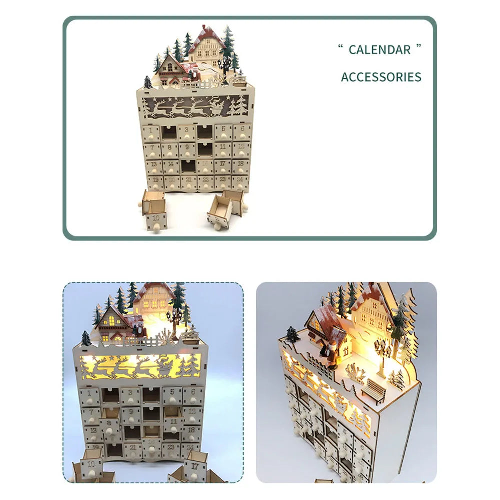 LumiFest Calendario de Adviento de Madeira – 24 Compartimentos con Luz LED cálida e ambiente de Nadal