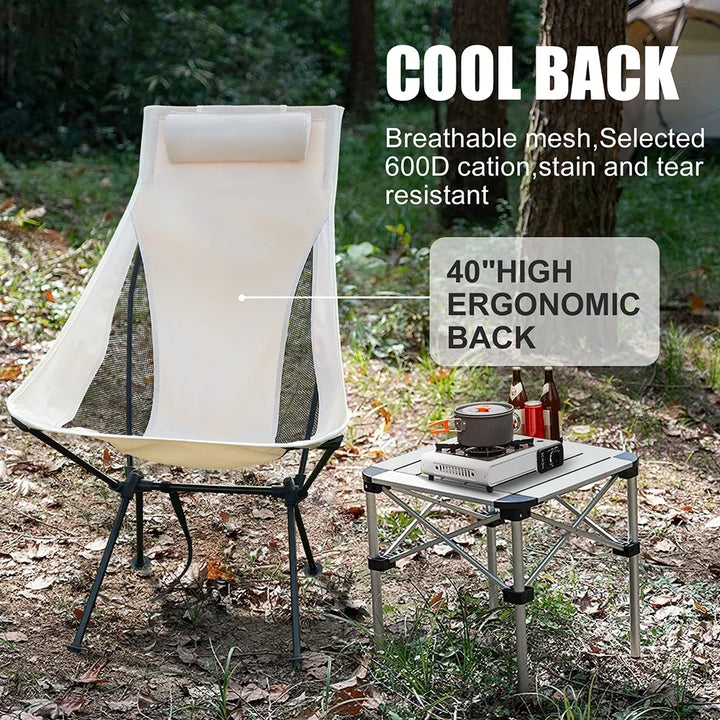 Lichtgewicht Opvouwbare Campingstoel met Hoofdsteun en Aluminium Frame 1