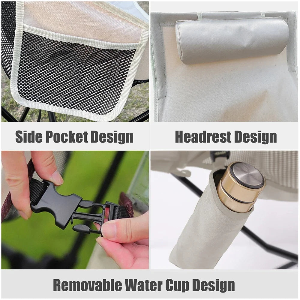 Lichtgewicht Opvouwbare Campingstoel met Hoofdsteun en Aluminium Frame 2