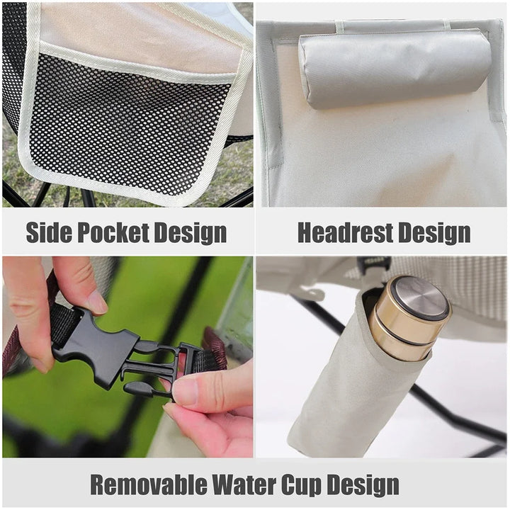 Lichtgewicht Opvouwbare Campingstoel met Hoofdsteun en Aluminium Frame 2