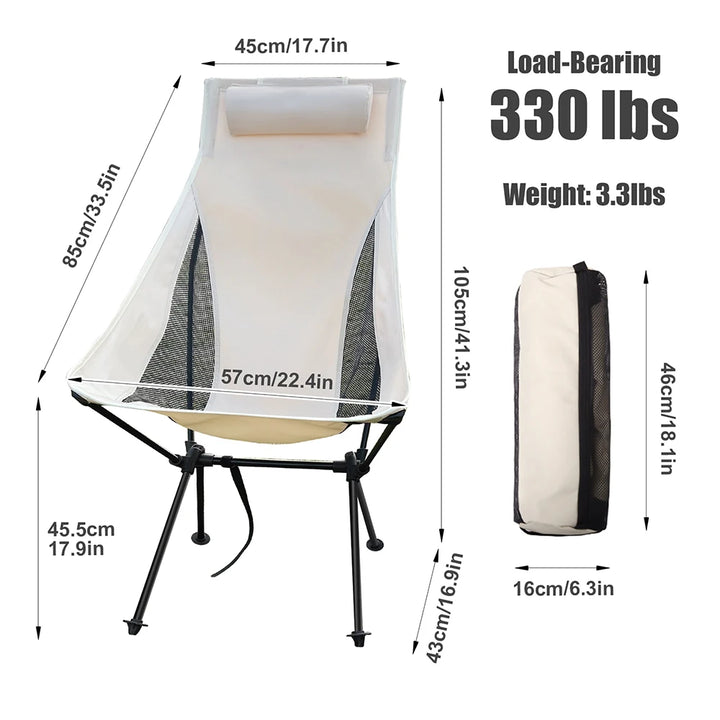 Lichtgewicht Opvouwbare Campingstoel met Hoofdsteun en Aluminium Frame 4