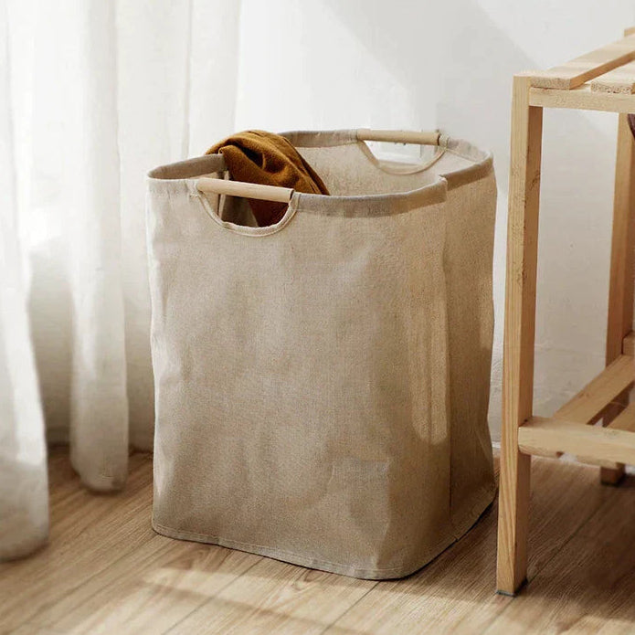 LinenBin | Katoen-linnen wasmand in Japanse stijl - opvouwbare, duurzame opbergmand voor kleding en linnengoed 1