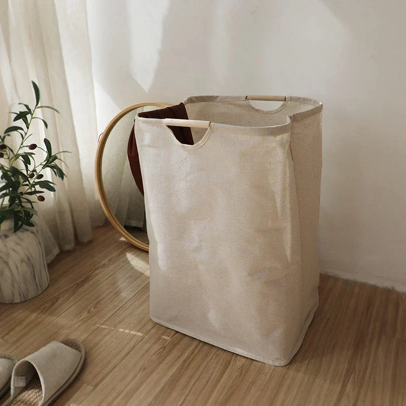 LinenBin | Katoen-linnen wasmand in Japanse stijl - opvouwbare, duurzame opbergmand voor kleding en linnengoed 2