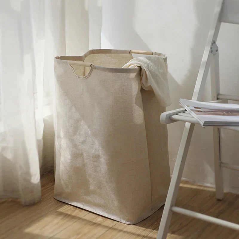 LinenBin | Katoen-linnen wasmand in Japanse stijl - opvouwbare, duurzame opbergmand voor kleding en linnengoed 3